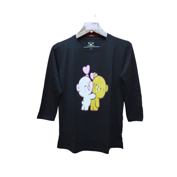 Womens Premium Full Sleeve T-Shirt-Teddy Bear Black