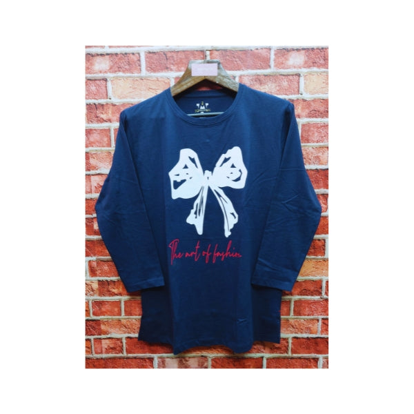 Womens Premium Full Sleeve T-Shirt-Flower Navy
