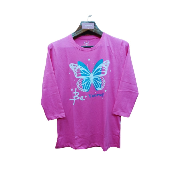 Womens Premium Full Sleeve T-Shirt-Butterfly Pink