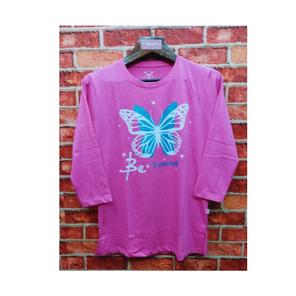 Womens Premium Full Sleeve T-Shirt-Butterfly Pink