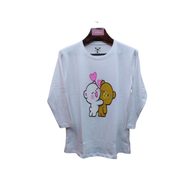 Womens Premium Full Sleeve T-Shirt-Teddy Bear White