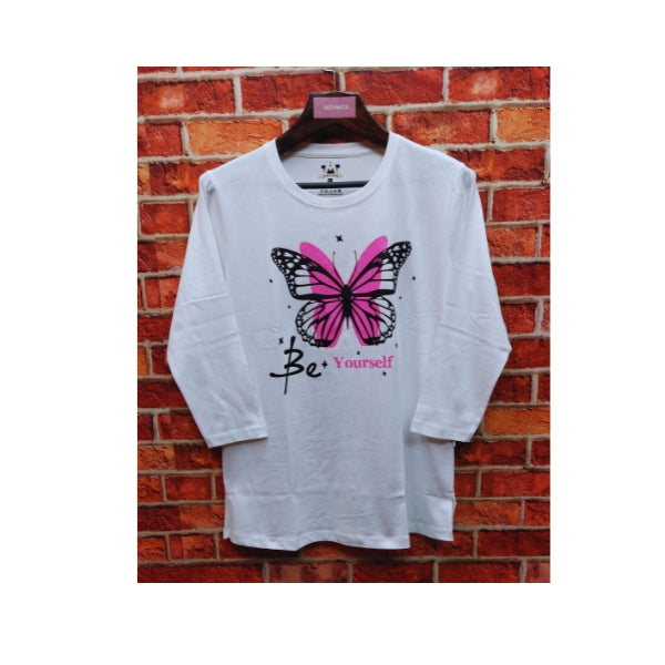 Womens Premium Full Sleeve T-Shirt-Butterfly White