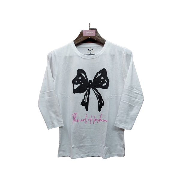Womens Premium Full Sleeve T-Shirt-Flower White