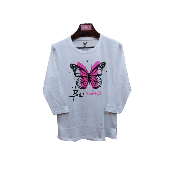 Womens Premium Full Sleeve T-Shirt-Butterfly White