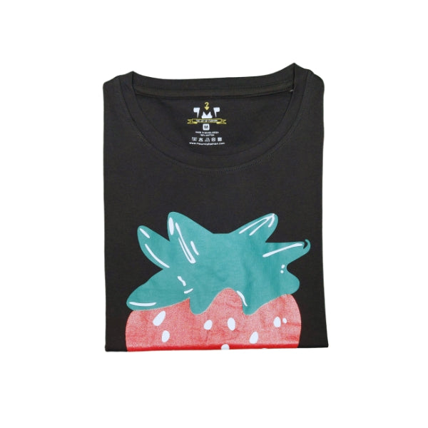 Womens Premium Full Sleeve T-Shirt-Strawberry-Black