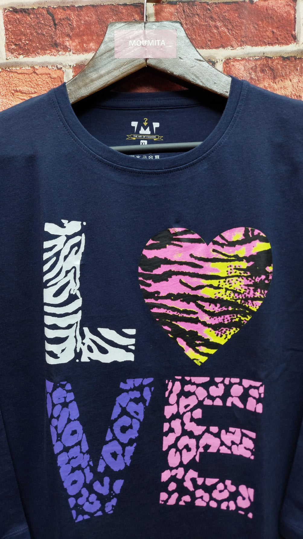 Womens Premium Full Sleeve T-Shirt-Love Navy