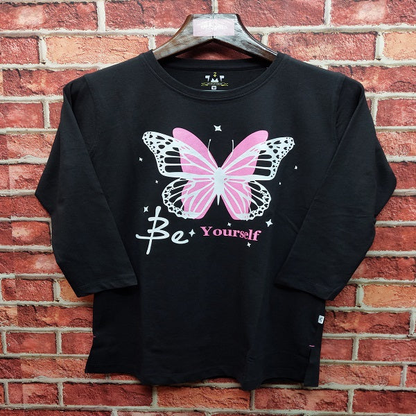 Womens Premium Full Sleeve T-Shirt-Butterfly Black