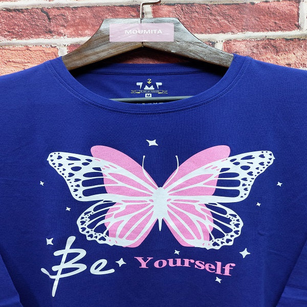 Womens Premium Full Sleeve T-Shirt-Butterfly Blue