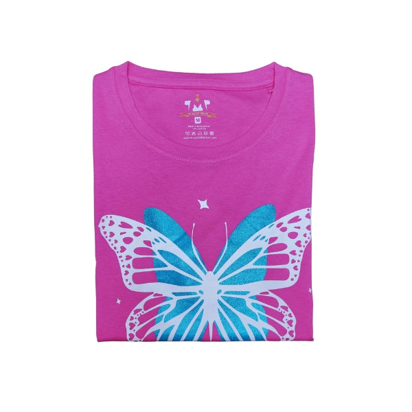 Womens Premium Full Sleeve T-Shirt-Butterfly Pink