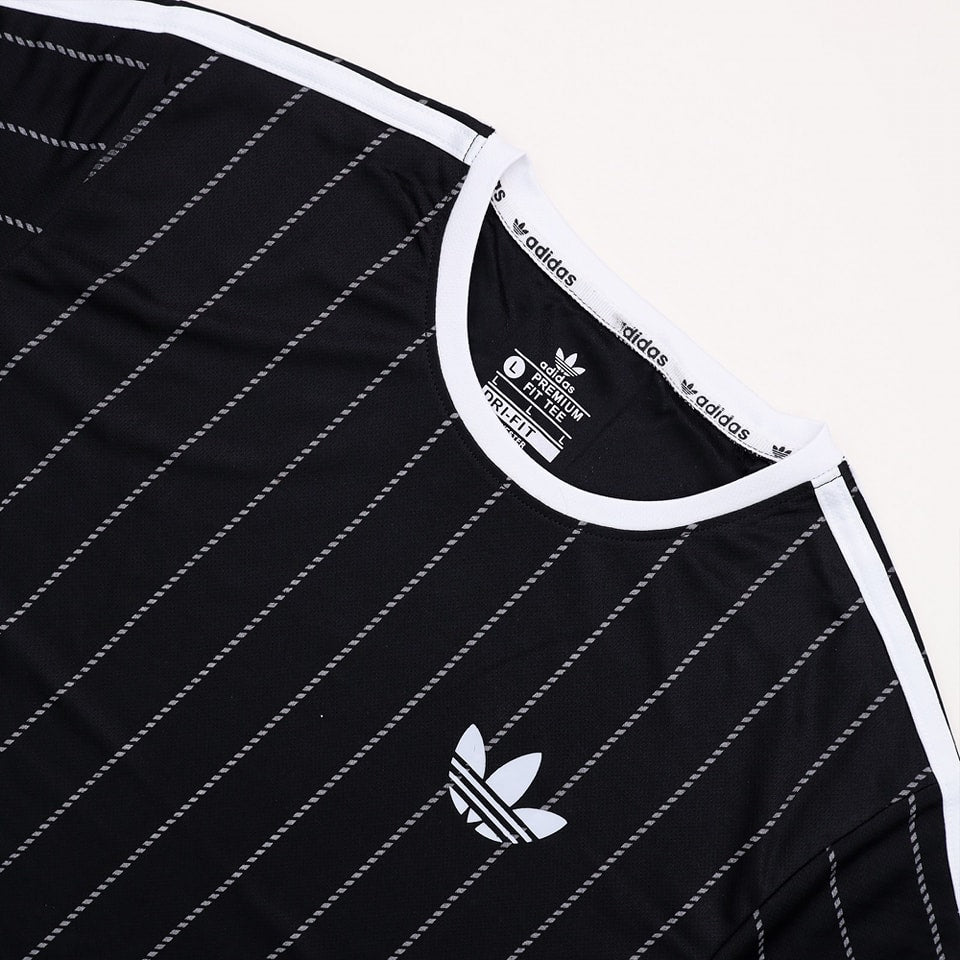 Mens Mesh Fabric Stripe Black Color T-Shirt