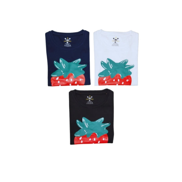 Womens Premium Full Sleeve T-Shirt-Strawberry-Black