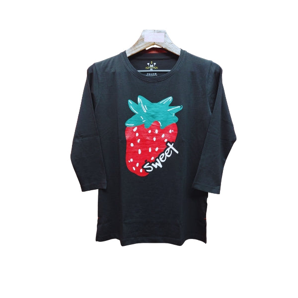 Womens Premium Full Sleeve T-Shirt-Strawberry-Black