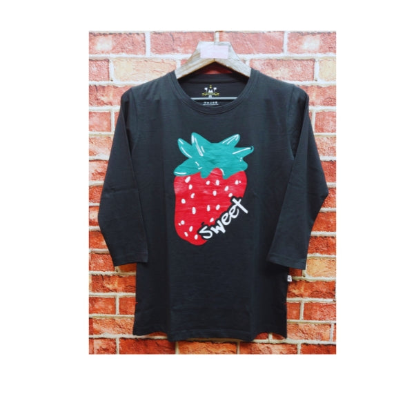 Womens Premium Full Sleeve T-Shirt-Strawberry-Black