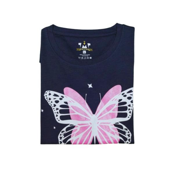 Womens Premium Full Sleeve T-Shirt-Butterfly Navy