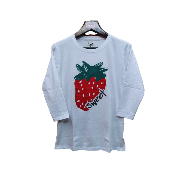 Womens Premium Full Sleeve T-Shirt-Strawberry-White