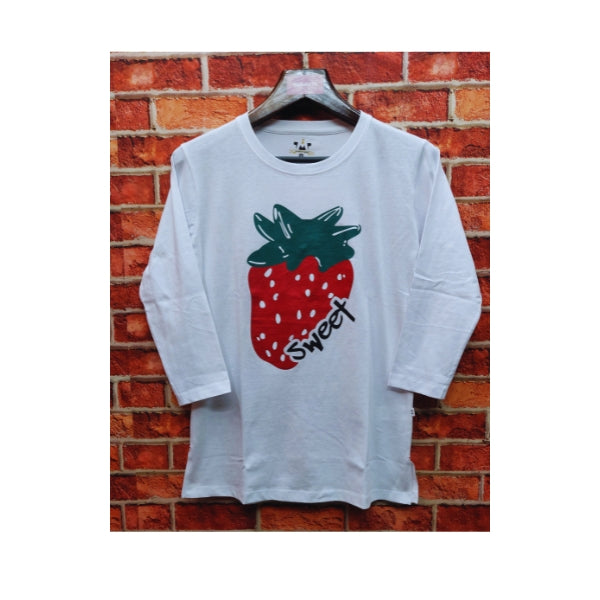 Womens Premium Full Sleeve T-Shirt-Strawberry-White