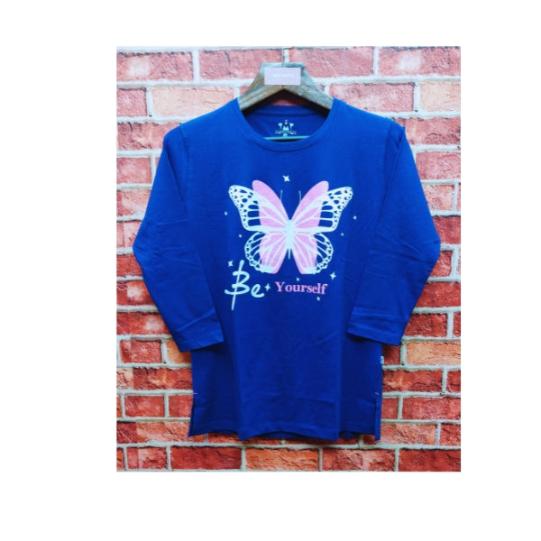 Womens Premium Full Sleeve T-Shirt-Butterfly Blue