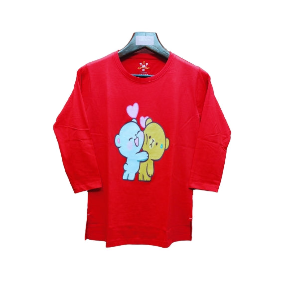 Womens Premium Full Sleeve T-Shirt-Teddy Bear Red