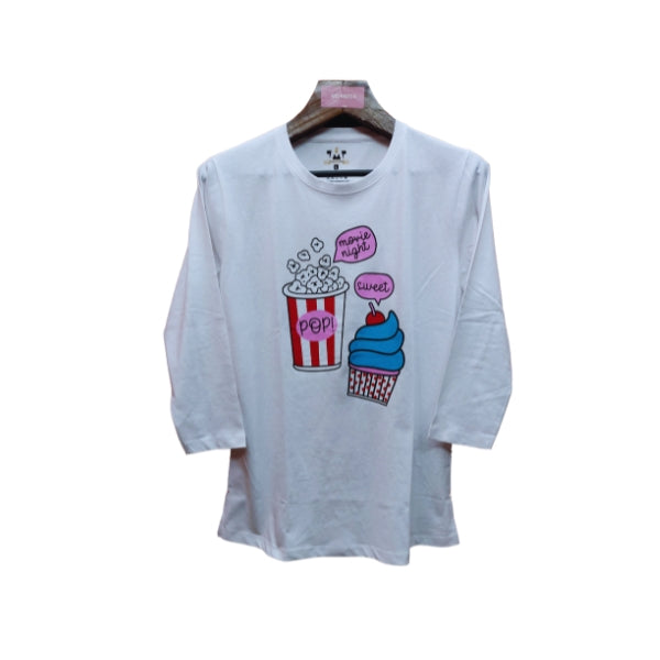 Womens Premium Full Sleeve T-Shirt-Popcorn White