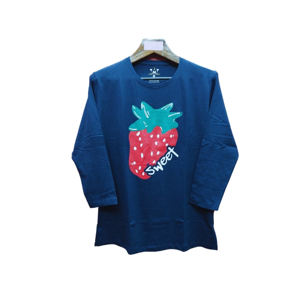 Womens Premium Full Sleeve T-Shirt-Strawberry-Navy