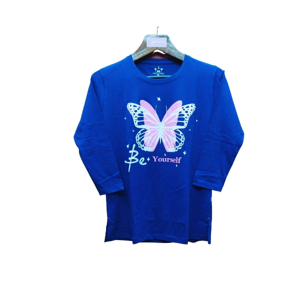 Womens Premium Full Sleeve T-Shirt-Butterfly Blue