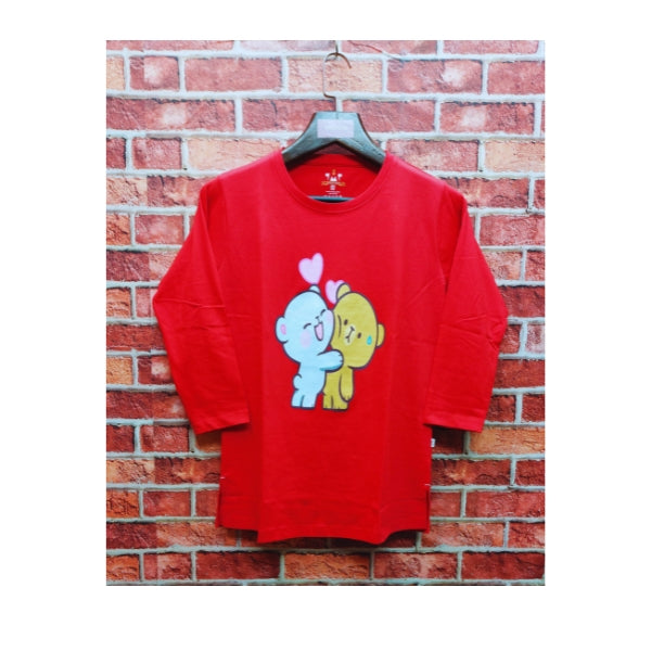 Womens Premium Full Sleeve T-Shirt-Teddy Bear Red
