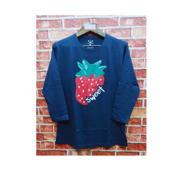 Womens Premium Full Sleeve T-Shirt-Strawberry-Navy