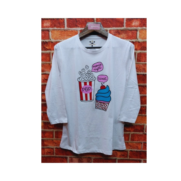 Womens Premium Full Sleeve T-Shirt-Popcorn White
