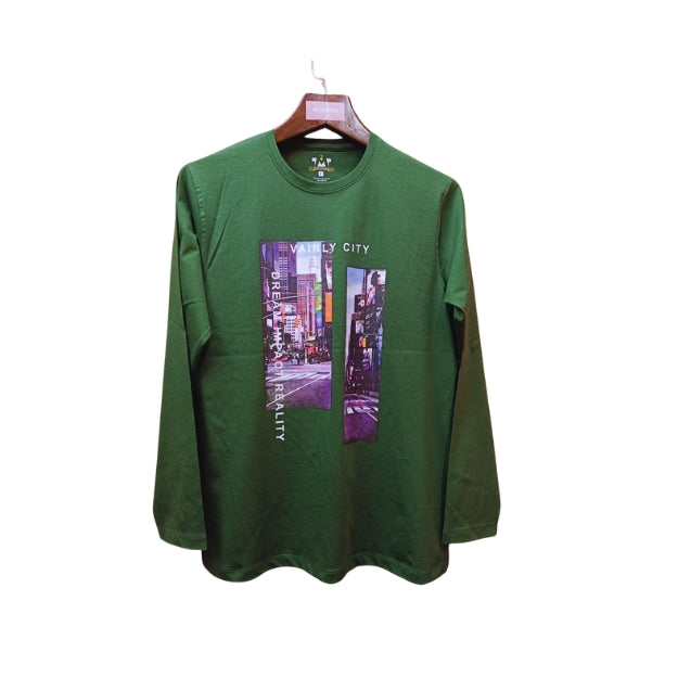 Mens Premium Long Sleeve T-Shirt-Vainly City Green