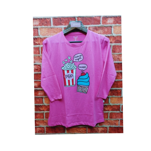 Womens Premium Full Sleeve T-Shirt-Popcorn Pink