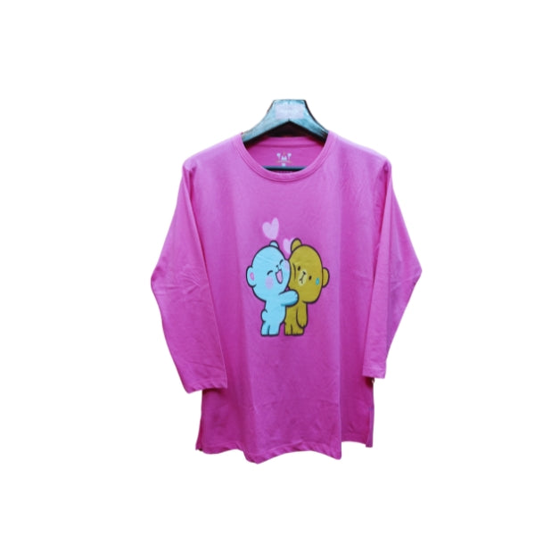 Womens Premium Full Sleeve T-Shirt-Teddy Bear Pink