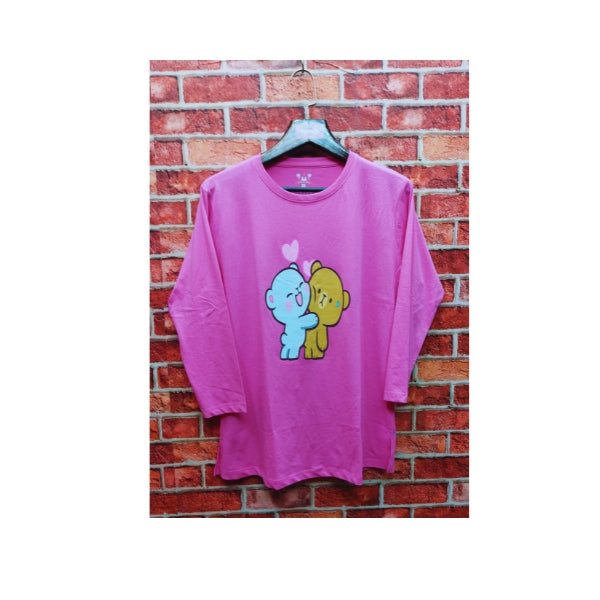 Womens Premium Full Sleeve T-Shirt-Teddy Bear Pink