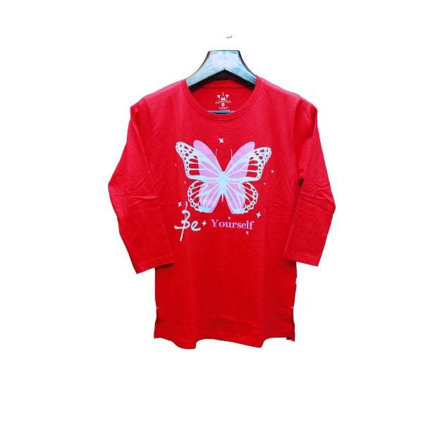 Womens Premium Full Sleeve T-Shirt-Butterfly Red