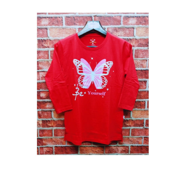 Womens Premium Full Sleeve T-Shirt-Butterfly Red