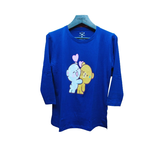Womens Premium Full Sleeve T-Shirt-Teddy Bear Blue