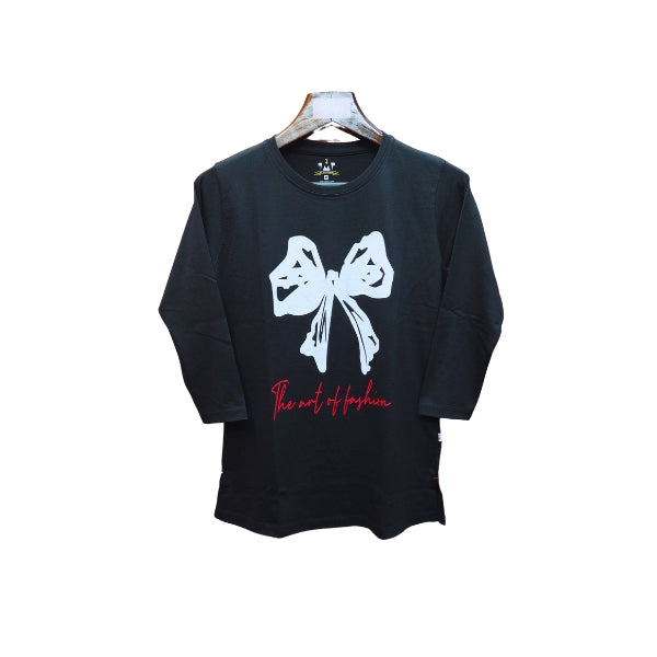 Womens Premium Full Sleeve T-Shirt-Flower Black