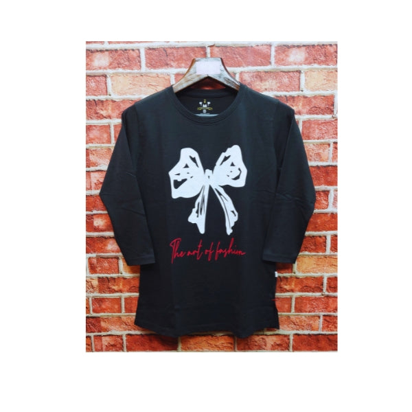 Womens Premium Full Sleeve T-Shirt-Flower Black