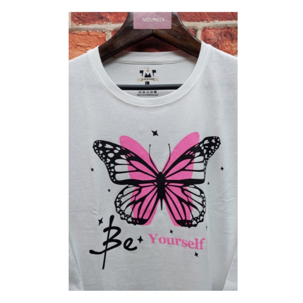 Womens Premium Full Sleeve T-Shirt-Butterfly White