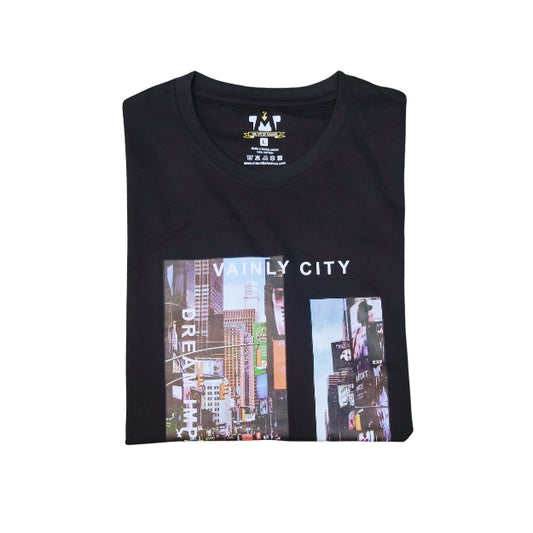 Mens Premium Long Sleeve T-Shirt-Vainly City Black