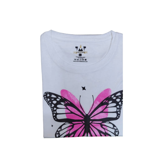 Womens Premium Full Sleeve T-Shirt-Butterfly White