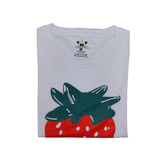 Womens Premium Full Sleeve T-Shirt-Strawberry-White
