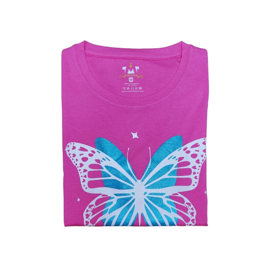 Womens Premium Full Sleeve T-Shirt-Butterfly Pink
