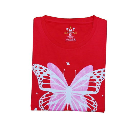Womens Premium Full Sleeve T-Shirt-Butterfly Red