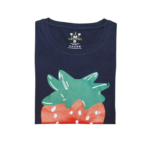 Womens Premium Full Sleeve T-Shirt-Strawberry-Navy