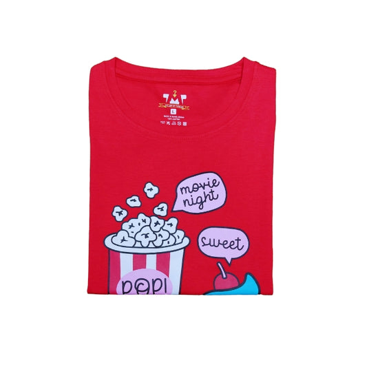 Womens Premium Full Sleeve T-Shirt-Popcorn Red