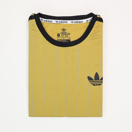 Mens Mesh Fabric Stripe Yellow Color T-Shirt
