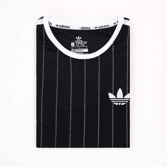 Mens Mesh Fabric Stripe Black Color T-Shirt