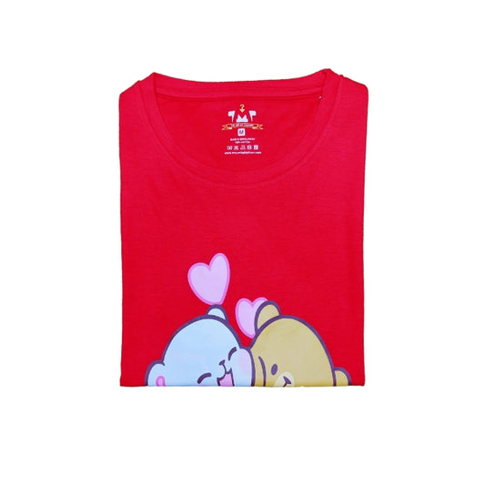 Womens Premium Full Sleeve T-Shirt-Teddy Bear Red