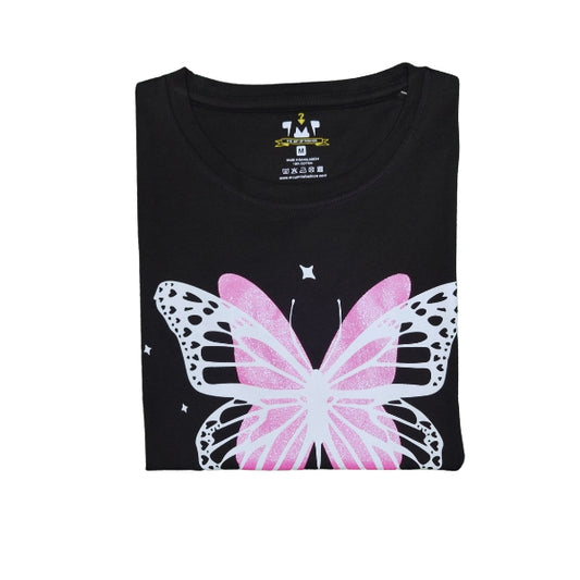 Womens Premium Full Sleeve T-Shirt-Butterfly Black