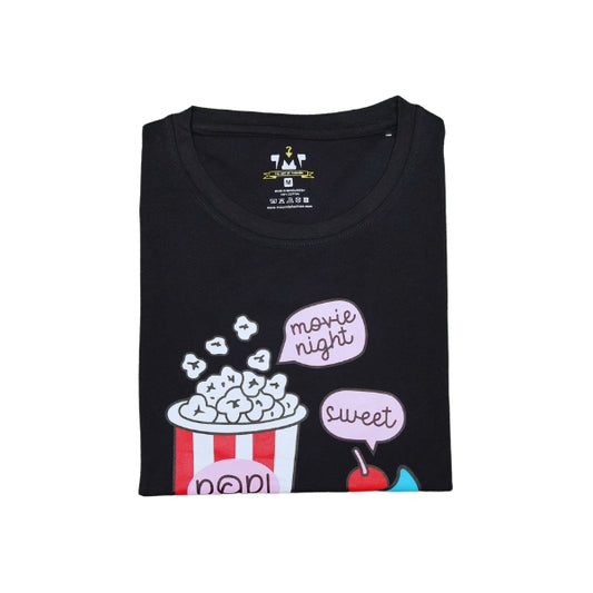 Womens Premium Full Sleeve T-Shirt-Popcorn Black
